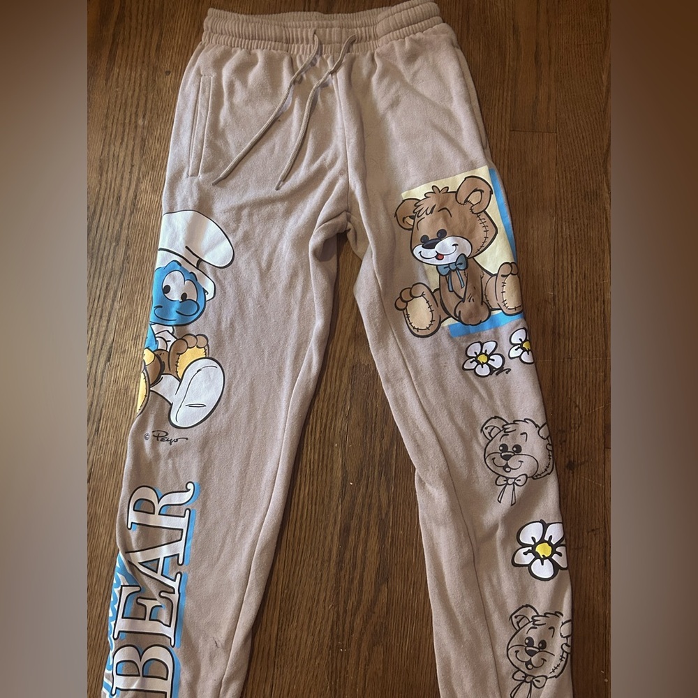 Smurfs themed sweatpants, small